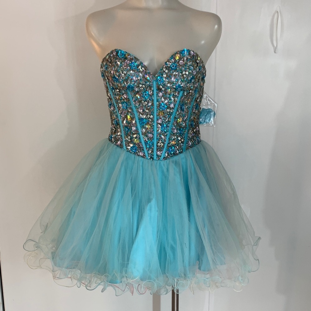 Terani Couture Aqua Mini Dress NWT